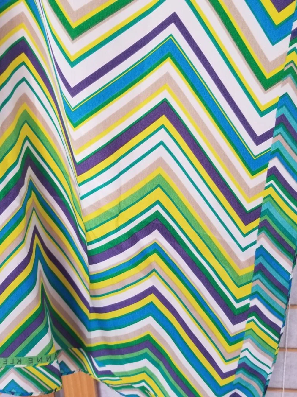 Printed Silk Scarf Anne Klein Blue Green Zig Zag Long Skinny